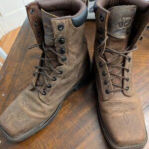 Justin "Pulley" Work Boots, Square toe, Men's, Size 10.5